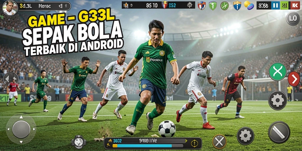 Tangkapan layar dari gameplay 33L menunjukkan aksi pertandingan sepak bola yang mendebarkan.