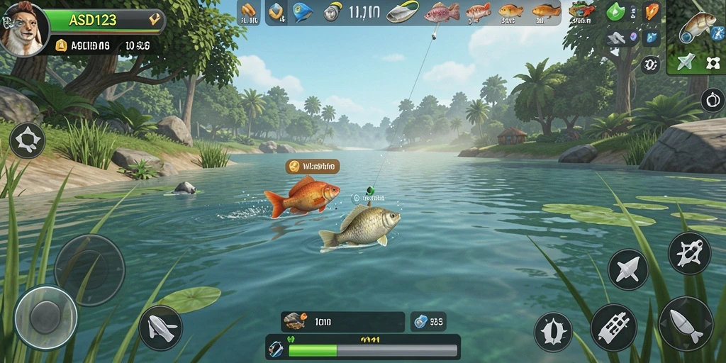 Tampilan gameplay ASD123 yang menarik saat menangkap ikan.