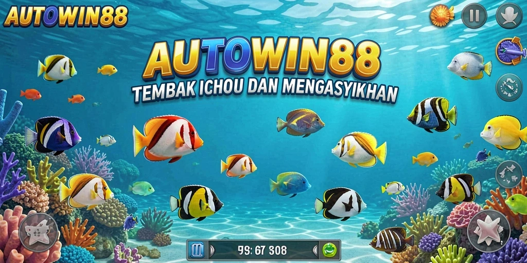 Tampilan gameplay AUTOWIN88 saat menembak ikan beragam.