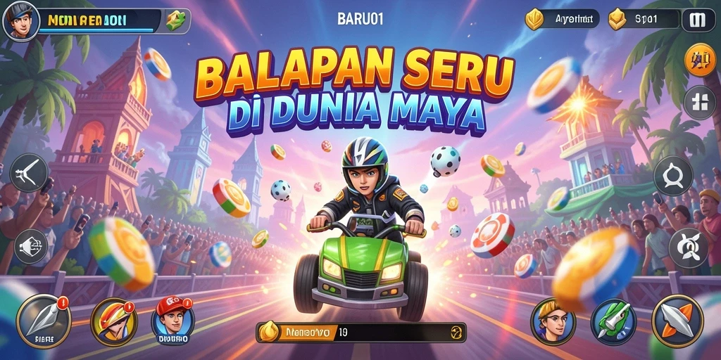 Tampilan gameplay seru dan mendebarkan di BARU01 dengan mobil balap di lintasan.