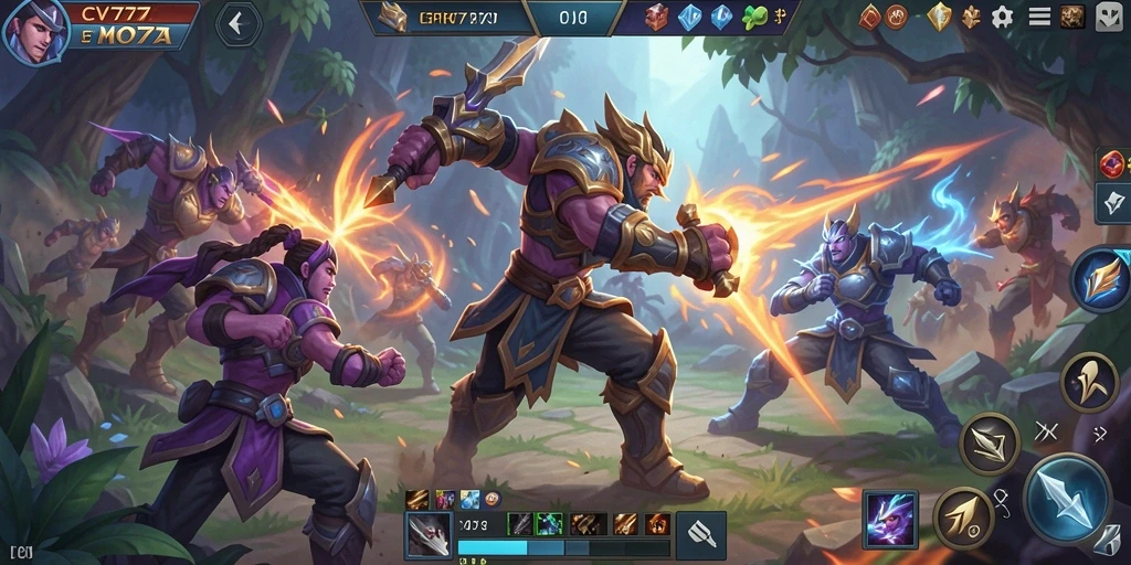Tampilan gameplay dinamis dari CV777 dalam pertarungan MOBA.