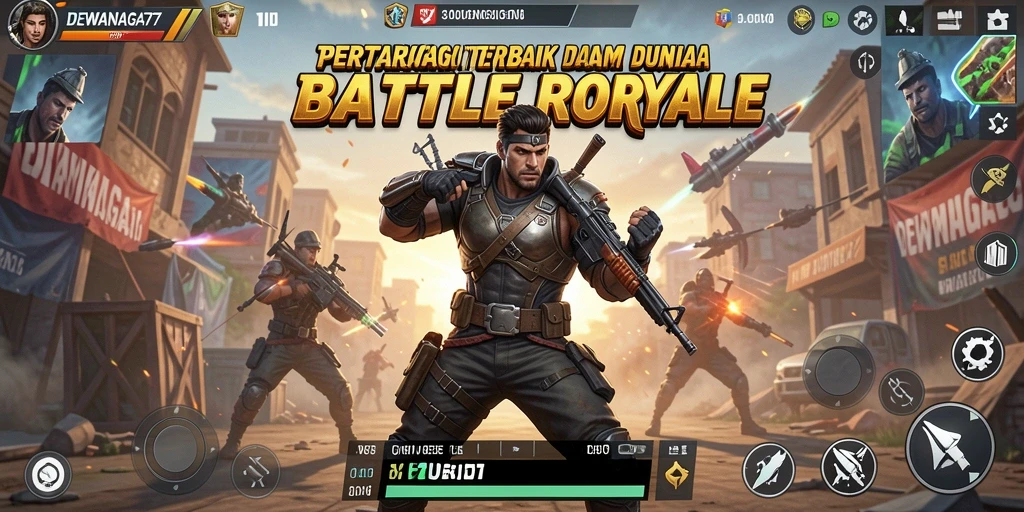 Screenshot utama DEWANAGA77 menampilkan aksi seru dalam pertempuran Battle Royale.