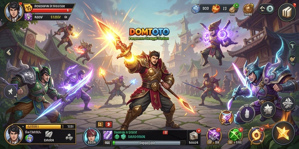 Screenshot utama DOMTOTO menunjukkan aksi strategi yang mendebarkan.