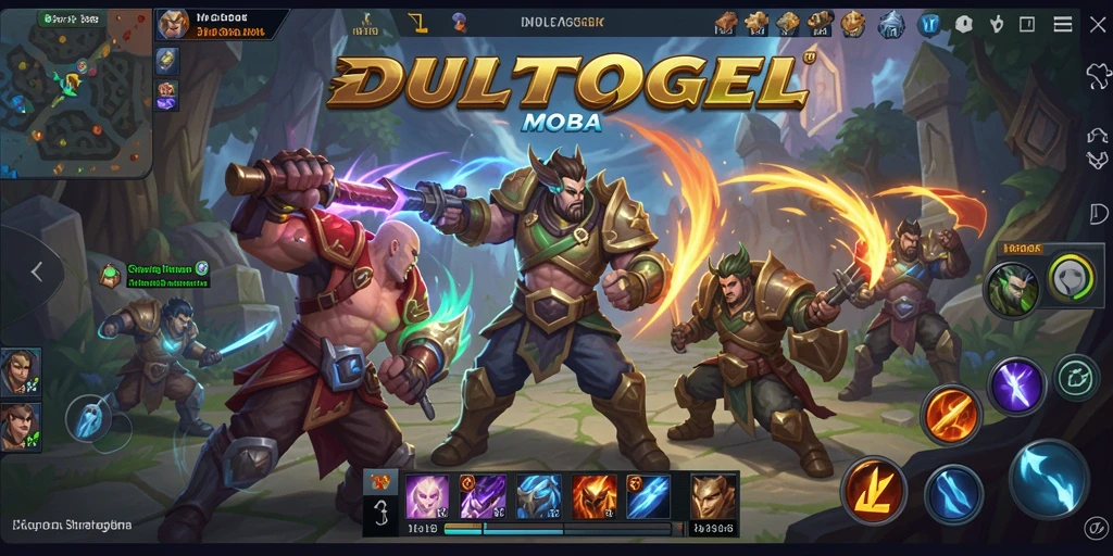 Tampilan aksi seru gameplay DULTOGEL di arena MOBA.