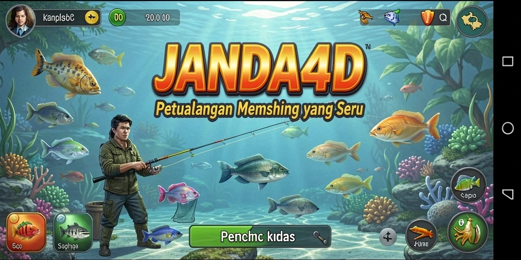 Screenshot gameplay JANDA4D menampilkan aksi memancing yang mendebarkan.