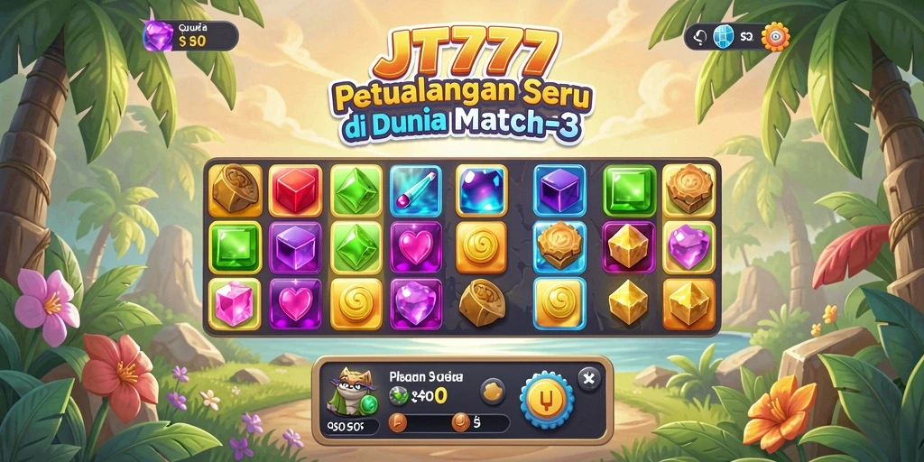 Screenshot JT777 menampilkan gameplay Match-3 yang menarik dan penuh warna.