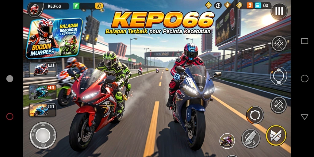 Tangkapan layar gameplay KEPO66 menampilkan adrenalin balap motor di trek yang menantang.
