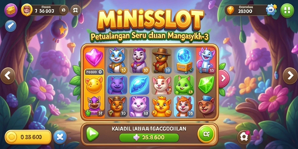 Tangkapan layar utama MINISLOT menampilkan aksi mencocokkan simbol dalam gameplay Match-3.