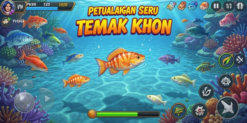 Screenshot PK95 menunjukkan aksi seru dalam menangkap ikan.