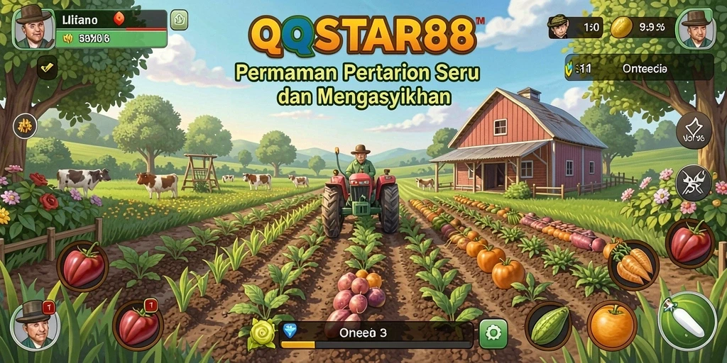 Screenshot utama QQSTAR88 menunjukkan gameplay pertanian yang menarik.